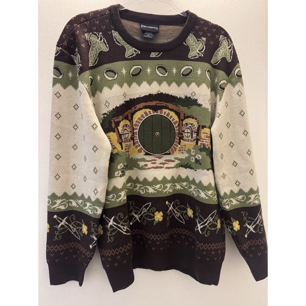 Lord Of The Rings BoxLunch Sweater Large, Green Yellow Shire Design Pullover
